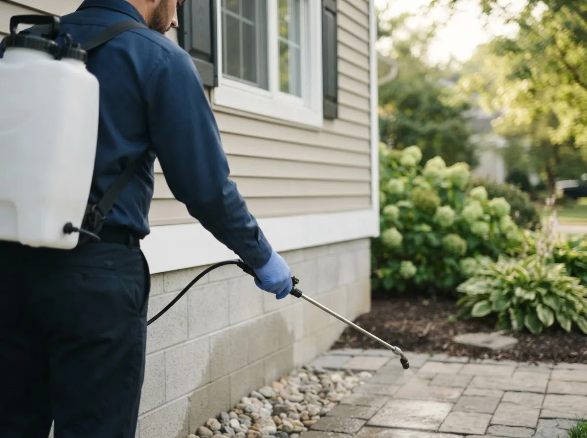 Pest control technician inspecting a home in Kingsford, MI